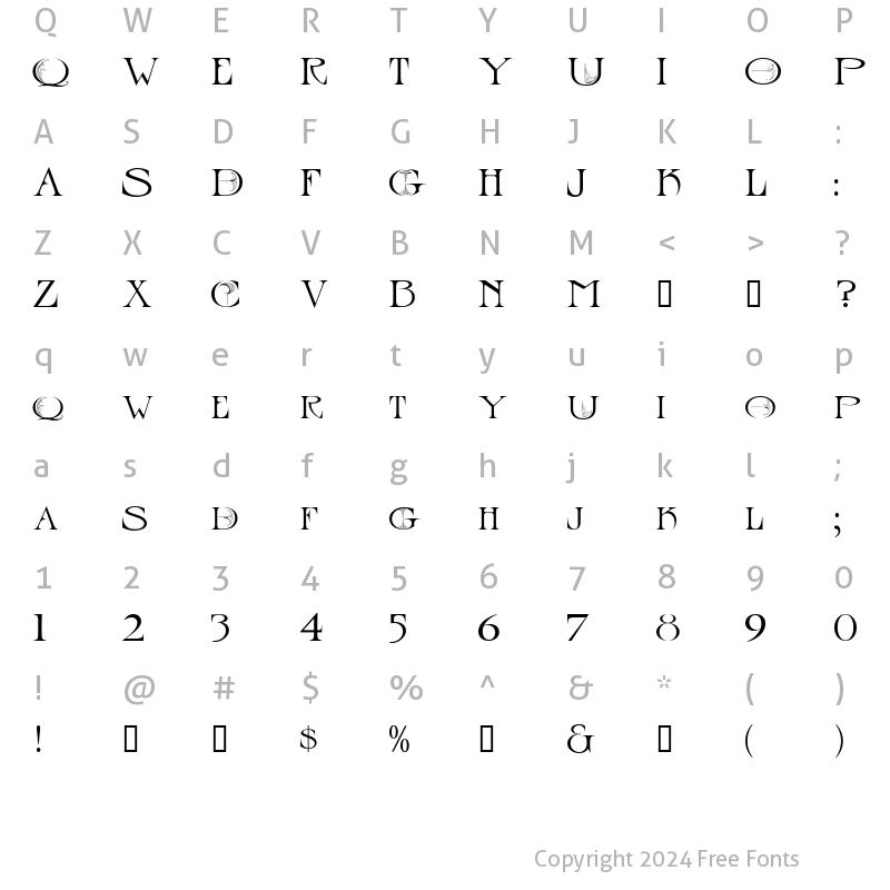 Character Map of LHFStrongNouveau Regular