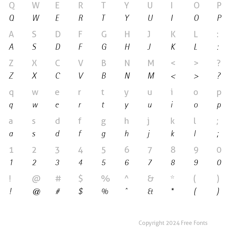 Character Map of Libre SansSerif Light SSi Light Italic