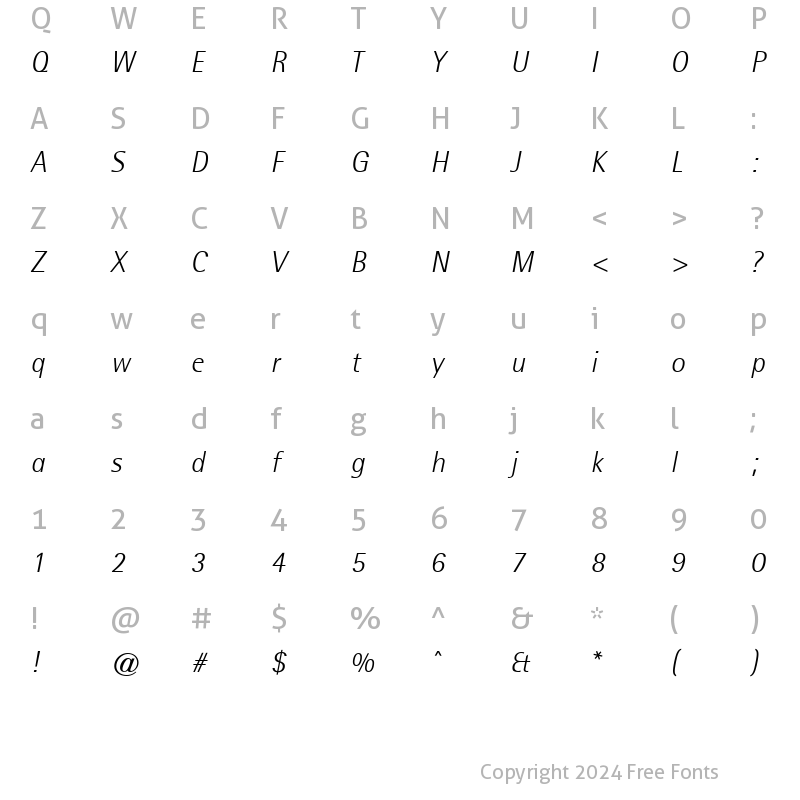 Character Map of Libre SemiSans Light SSi Light Italic