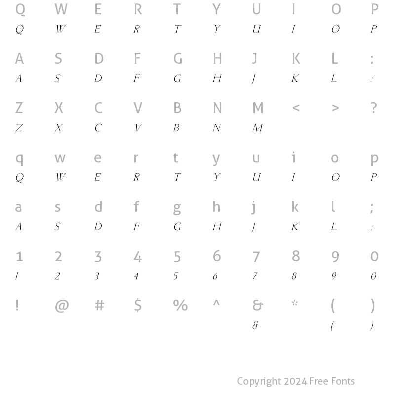 Character Map of Lichtner Italic Italic