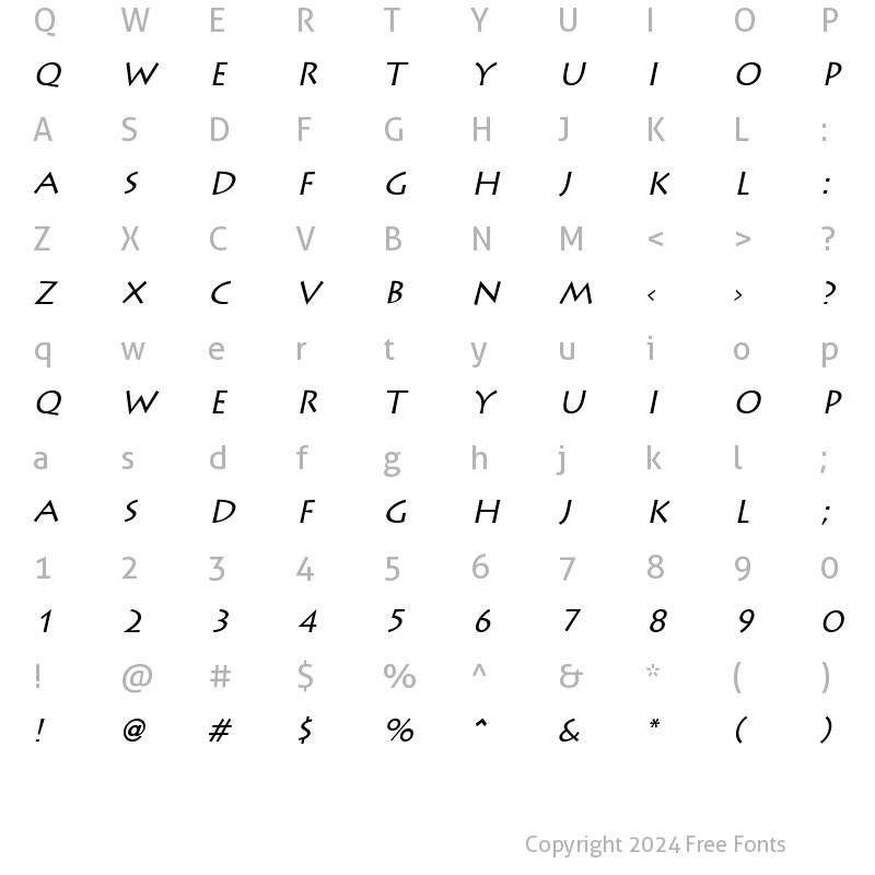 Character Map of Liddie Italic