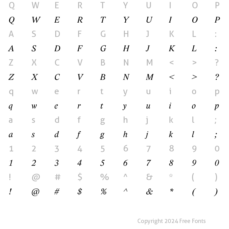 Character Map of Lido STF CE Regular Italic