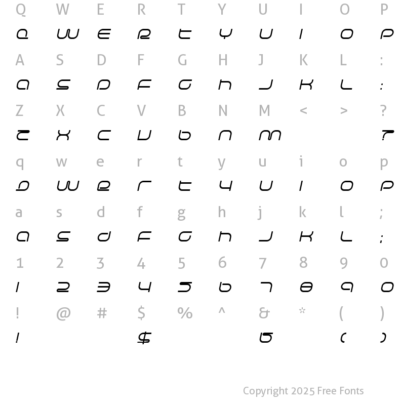 Character Map of Life Support Italic