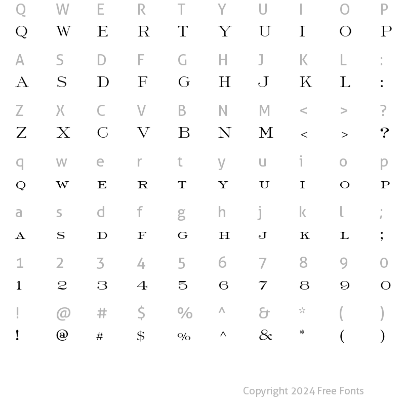 Character Map of Light Roman Std Regular