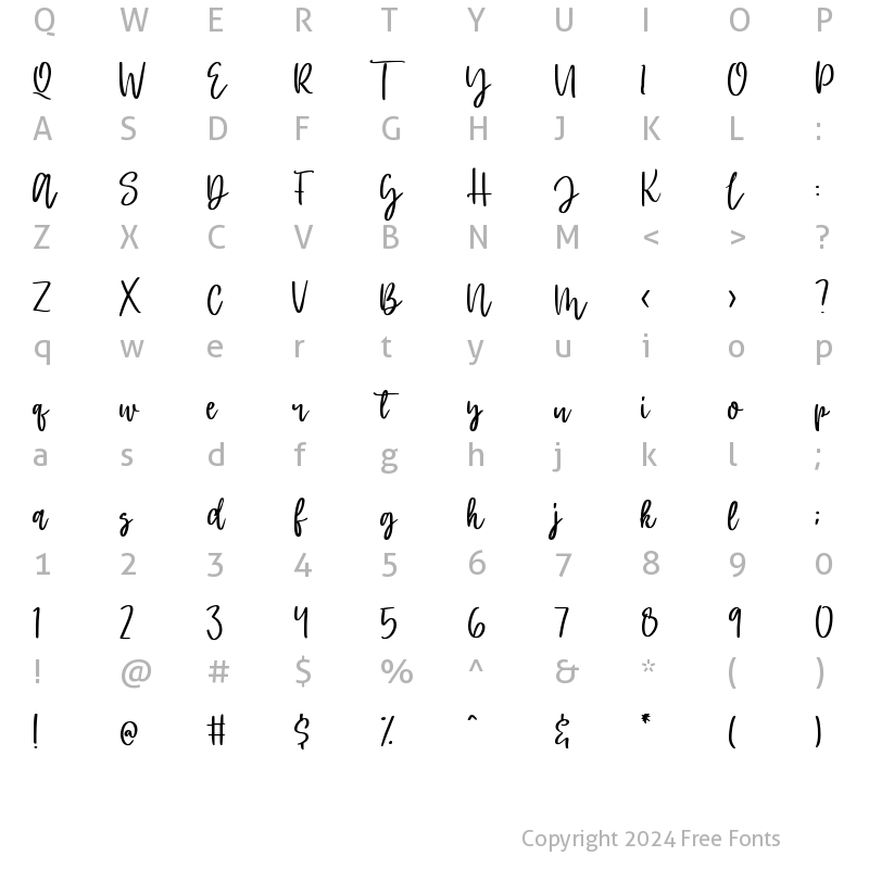 Character Map of Light Shade Regular