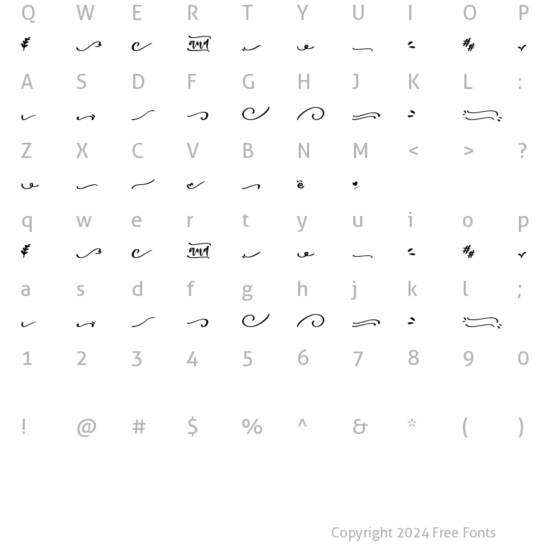 Character Map of Light Shade Swash Regular