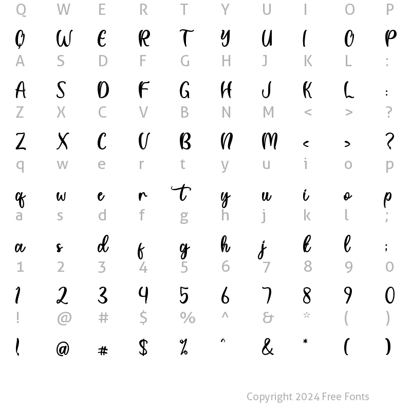 Character Map of Light Sunday Regular