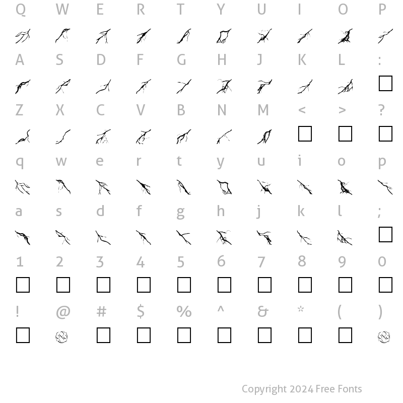 Character Map of Lightning Bolts Normal