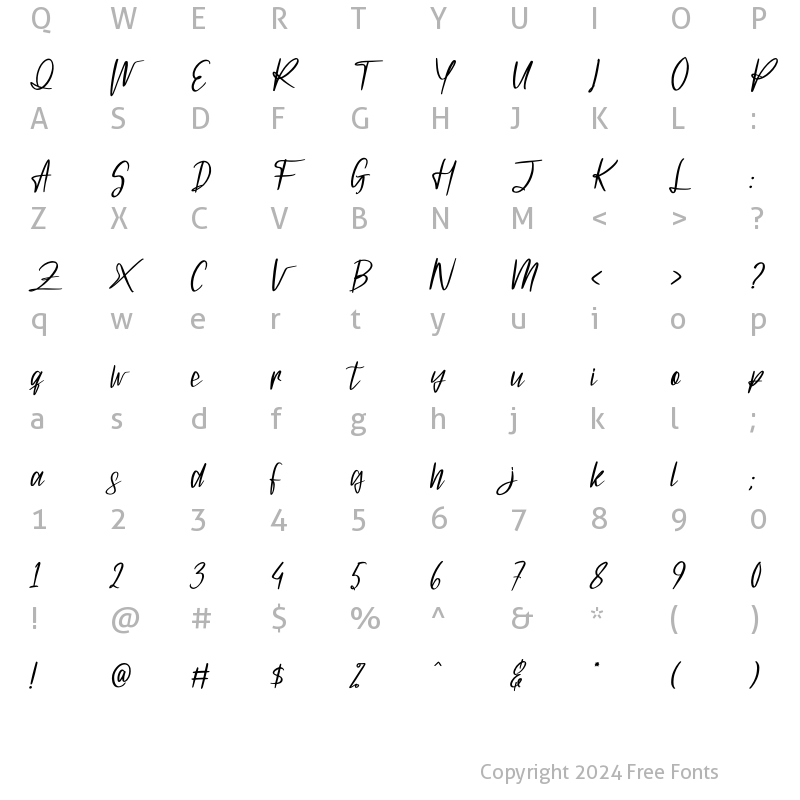 Character Map of Lightshoot Italic