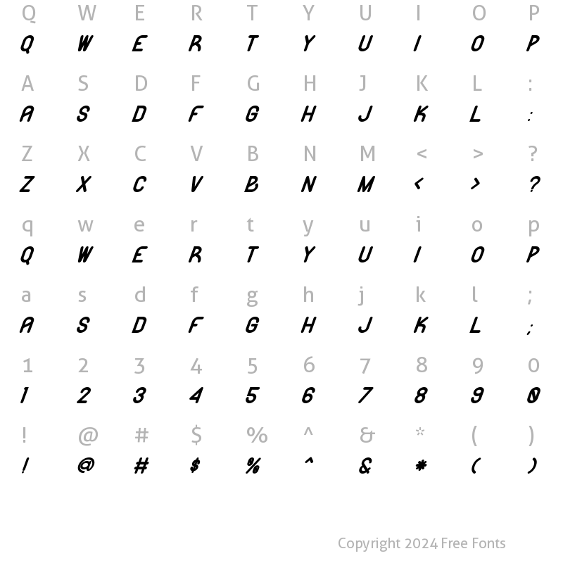 Character Map of Likeguard Bold Italic