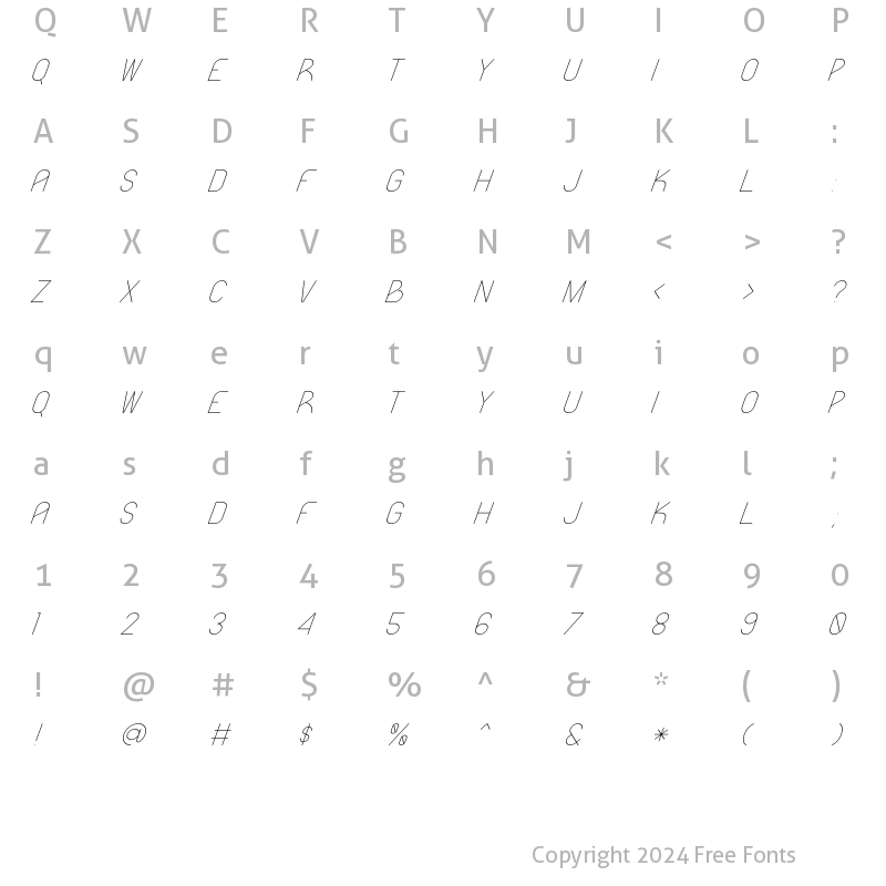 Character Map of Likeguard Light Italic