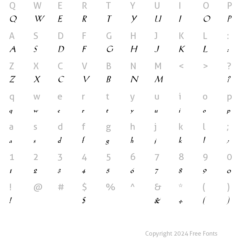 Character Map of LilHvy iTALIC Italic