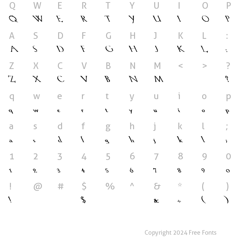 Character Map of Lilith-Light bOLD Lefty Bold