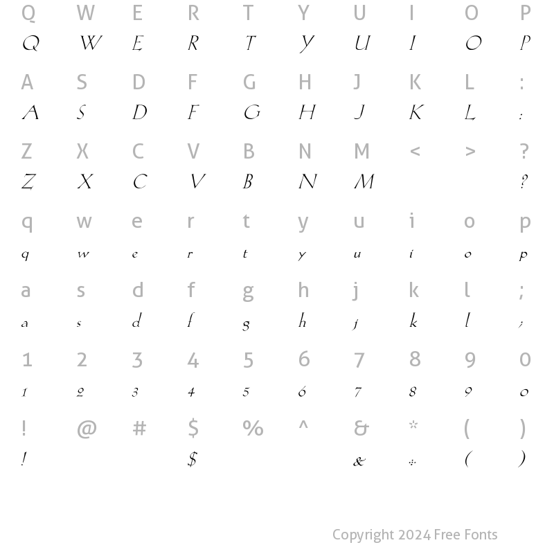 Character Map of Lilith-Light iTLC Italic