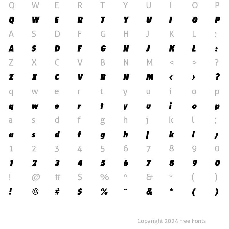 Character Map of LimerickCond-Serial-Heavy RegularItalic