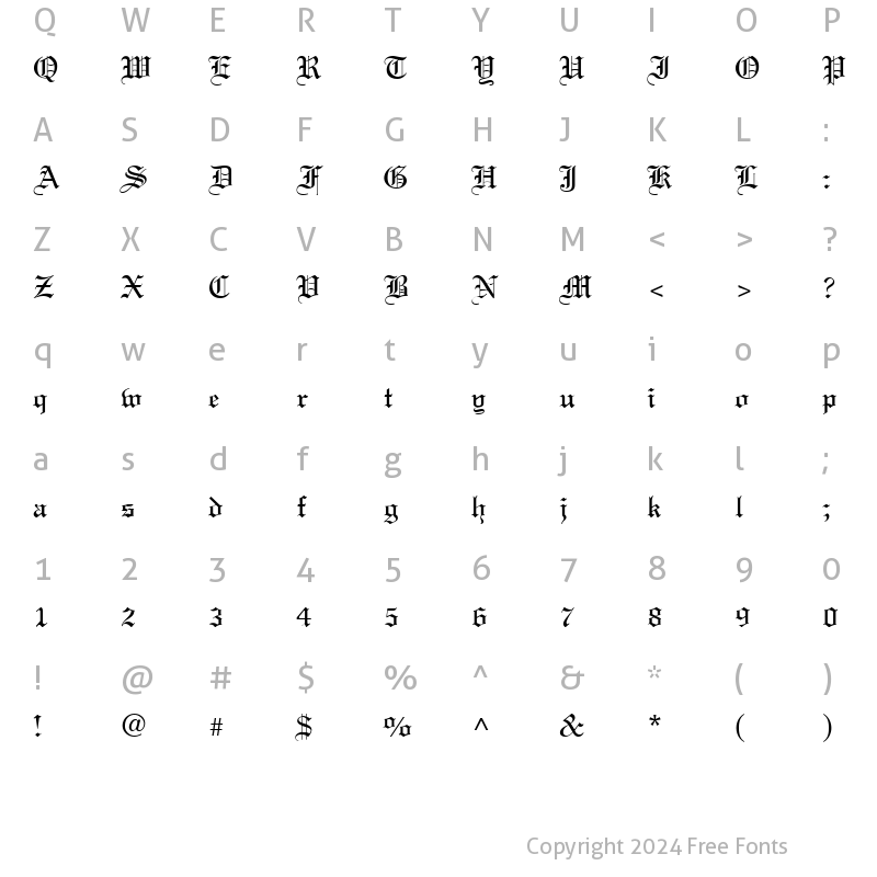 Character Map of Lincoln Cyr Regular