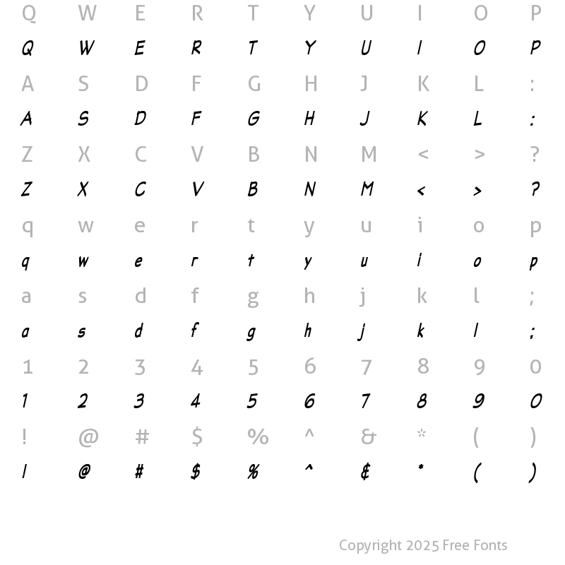 Character Map of LincoyaScriptSSK BoldItalic