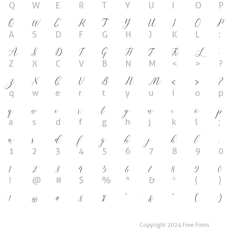 Character Map of Lindage Script Regular