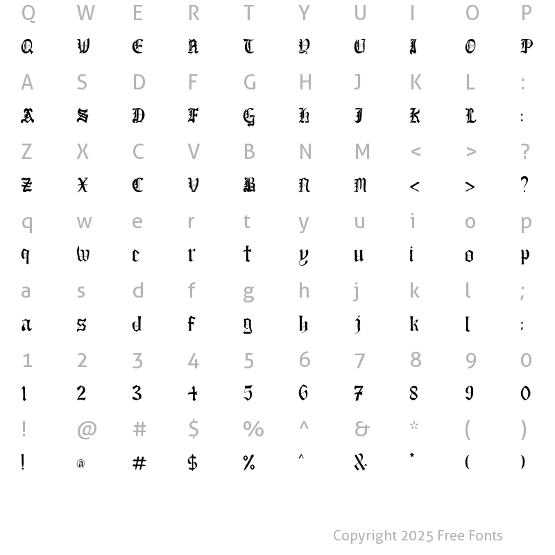 Character Map of Linder English Regular