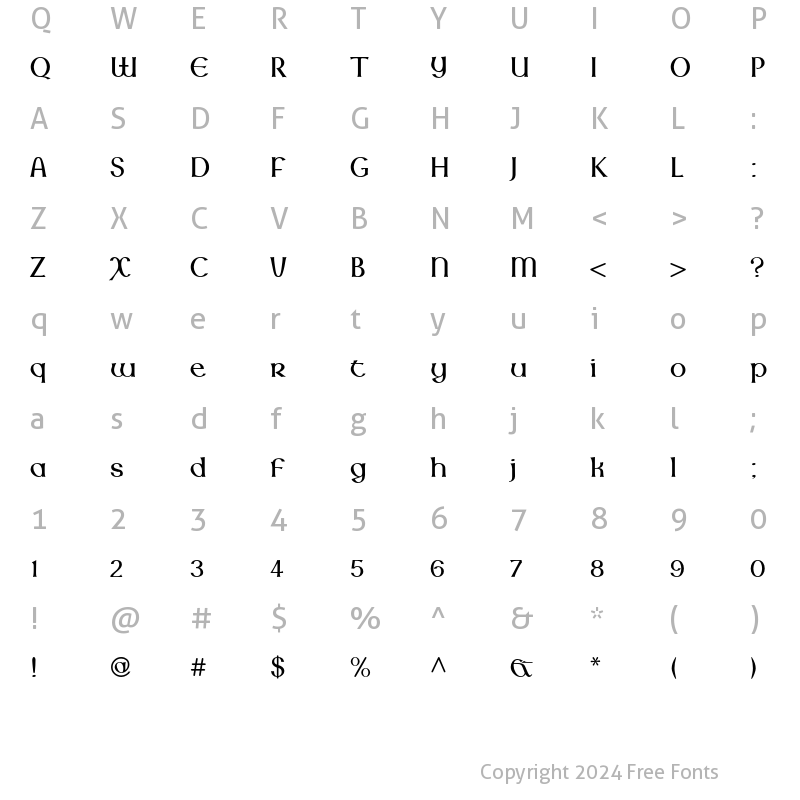 Character Map of Lindisfarne Nova BT Regular