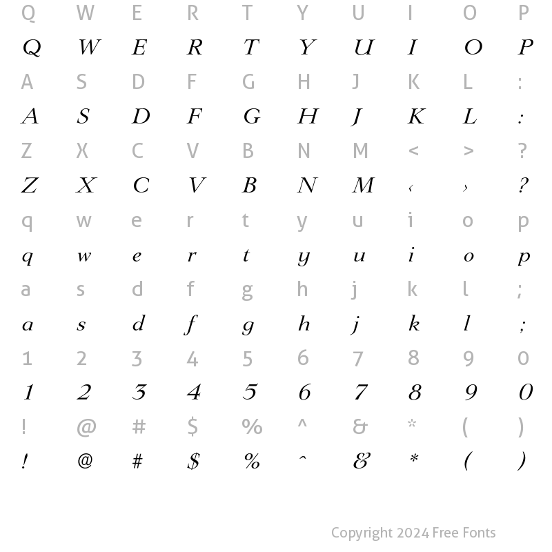 Character Map of Lingwood-RegularIta Regular