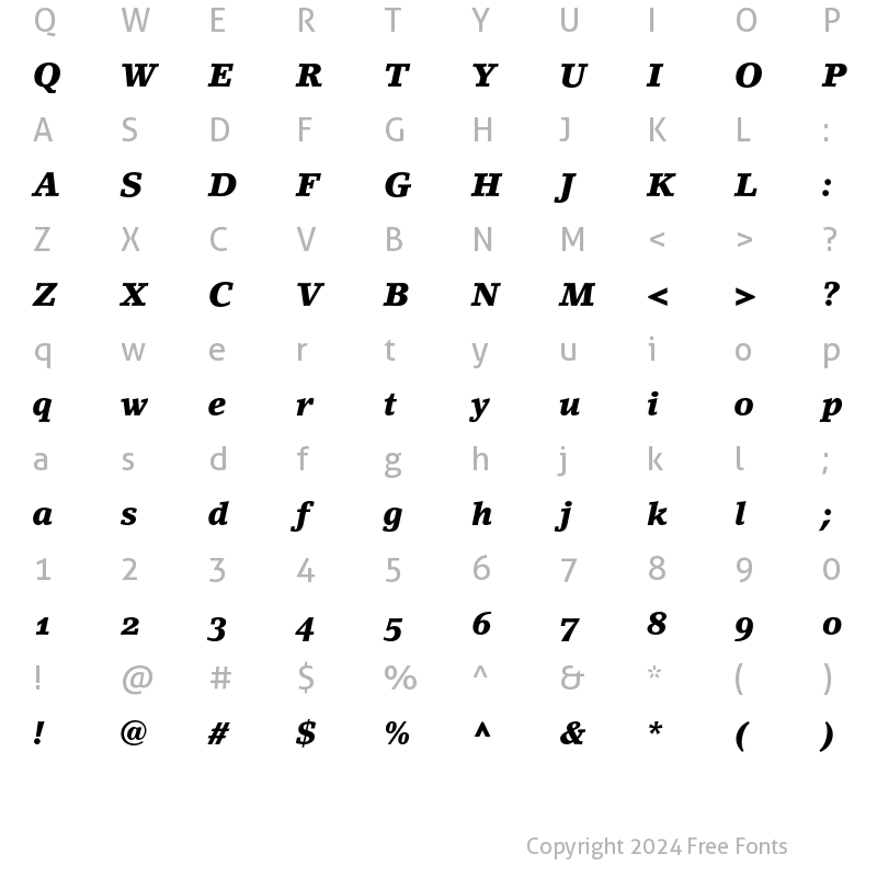 Character Map of LinoLetter Black Oldstyle Figur Italic