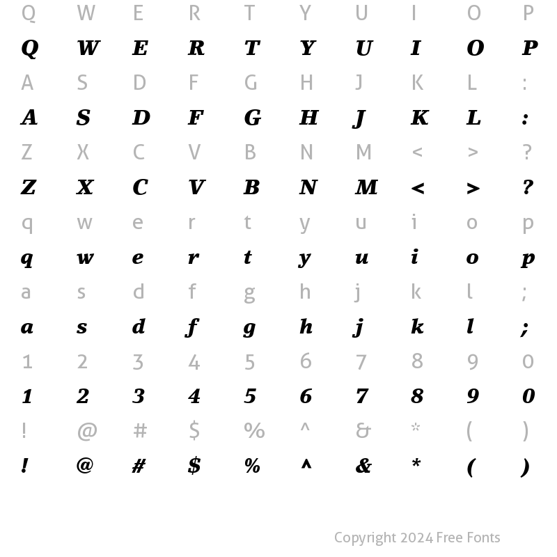 Character Map of LinoLetter LT Medium Bold Italic