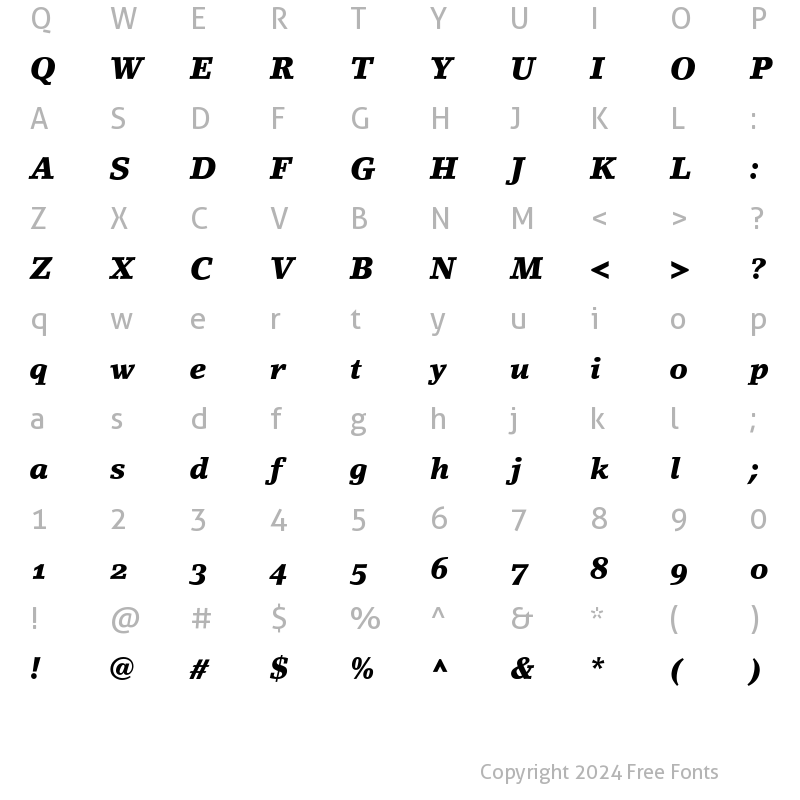 Character Map of LinoLetter MediumOsF Bold Italic