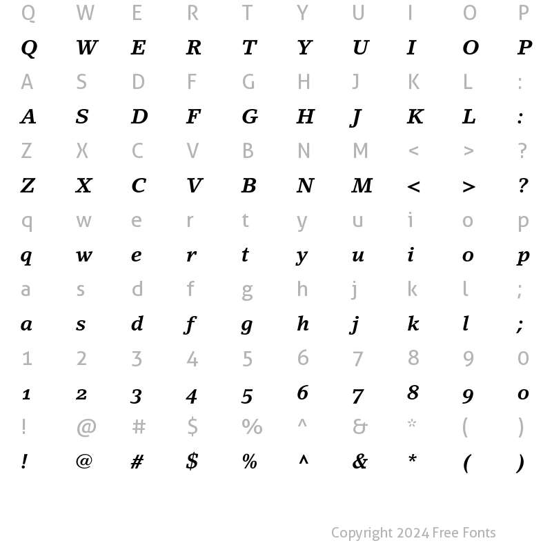 Character Map of LinoLetter Oldstyle Figures Bold Italic