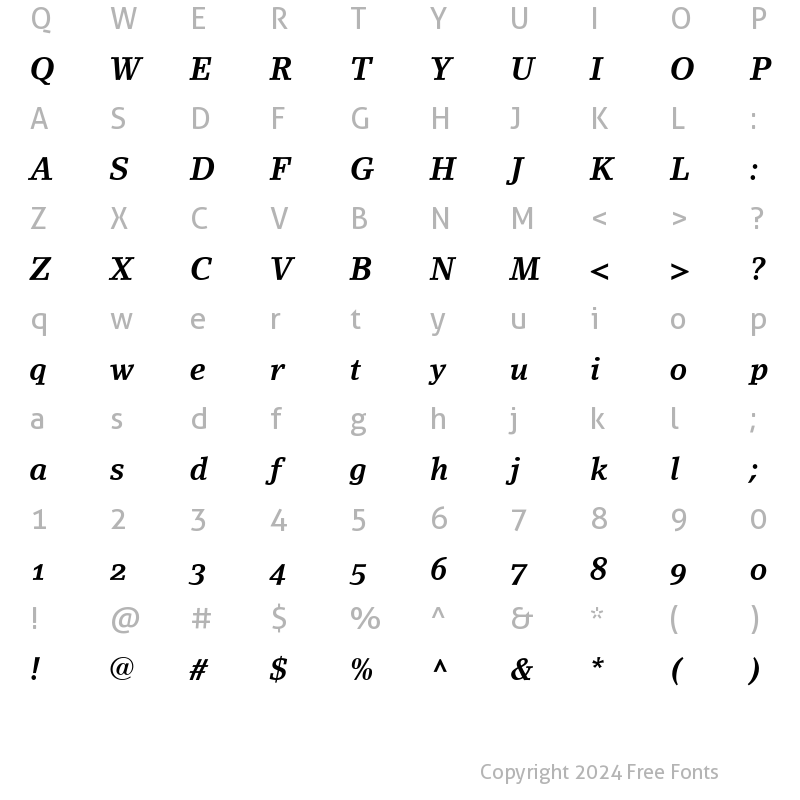 Character Map of LinoLetter RomanOsF Bold Italic