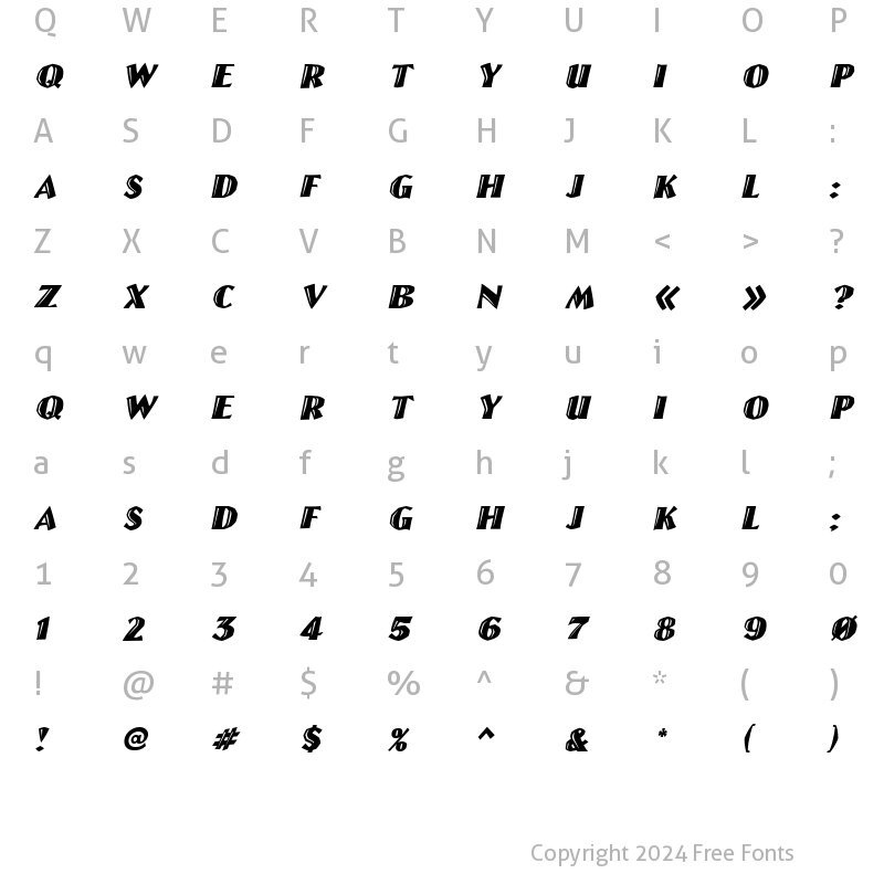 Character Map of LinoLetterCut Italic