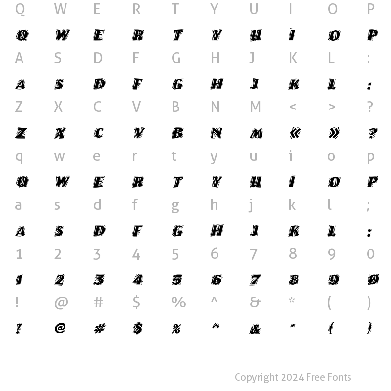 Character Map of LinoLetterCutRagged Italic