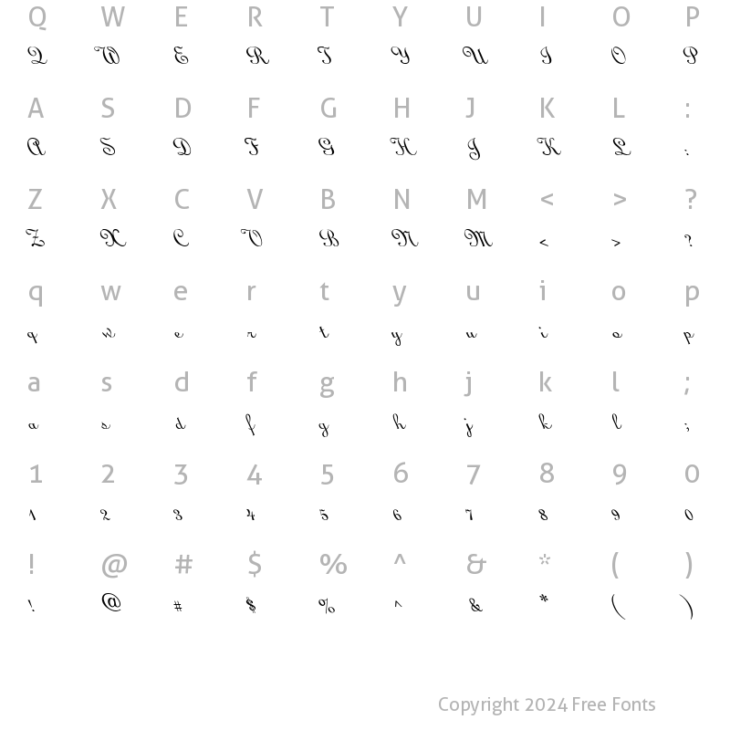 Character Map of Linoscript Leftie Regular