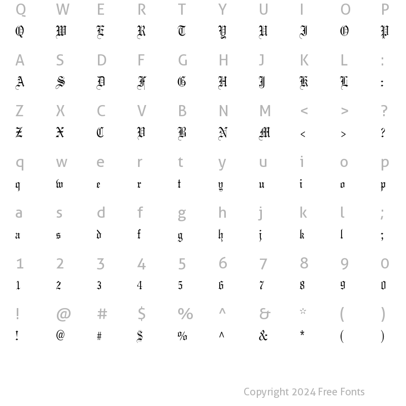 Character Map of Linotext Cn Regular