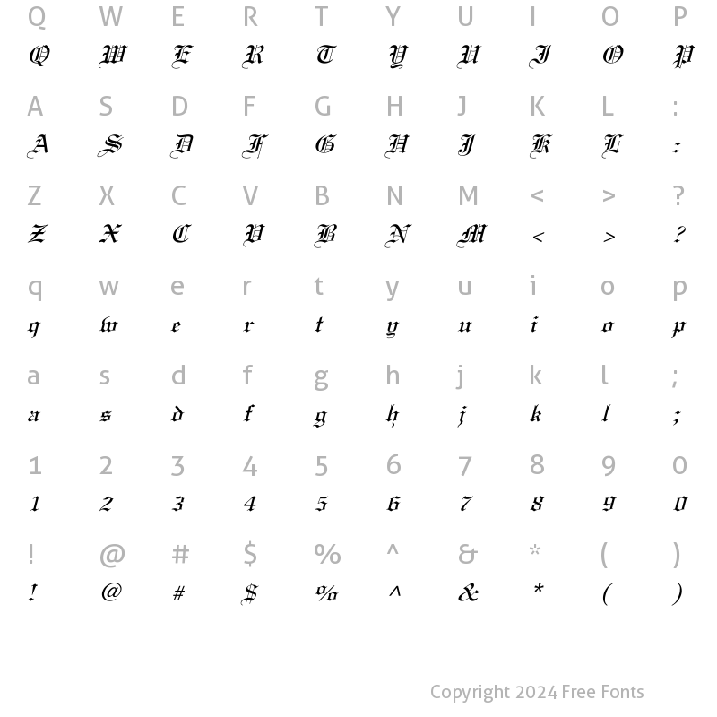 Character Map of Linotext Italic Italic