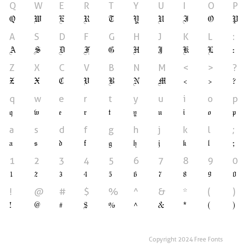 Character Map of Linotext Th Regular