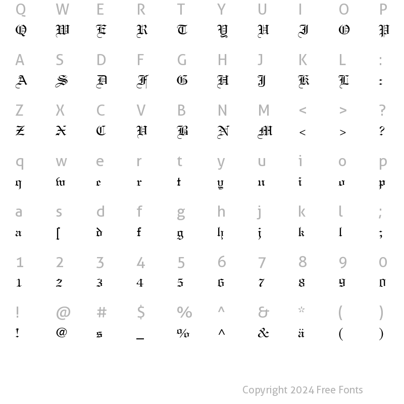 Character Map of LinotextDfr Roman