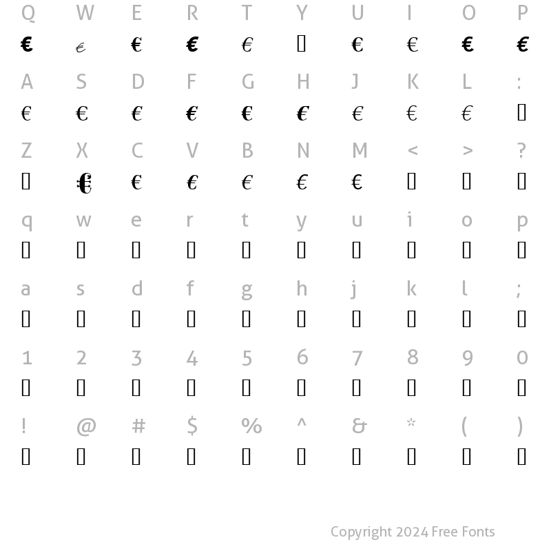 Character Map of Linotype EuroFont T to Z Regular