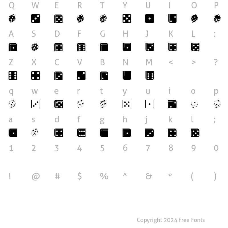 Character Map of Linotype Game Pi Dice Dominoes Regular