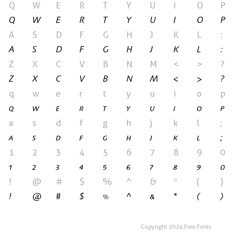 Character Map of LinotypeSyntaxSC Italic