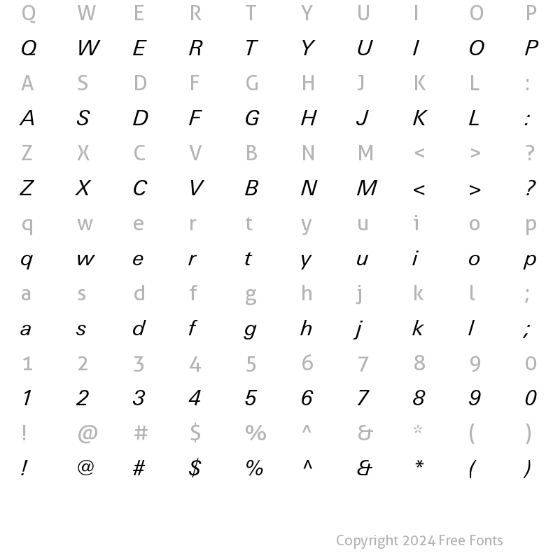 Character Map of LinotypeUnivers Basic Regular Italic