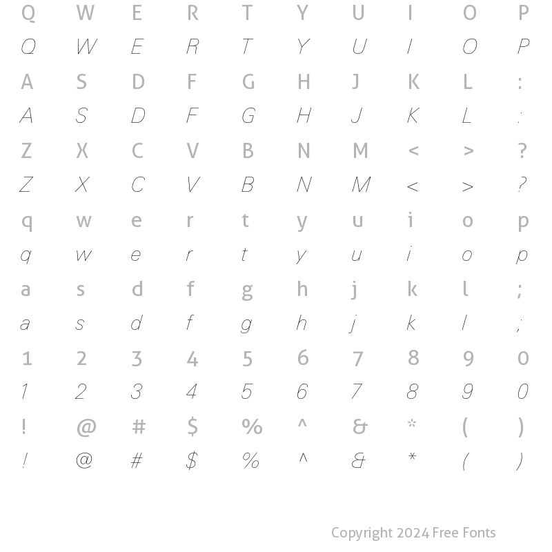 Character Map of LinotypeUnivers BasicUltraLight Regular