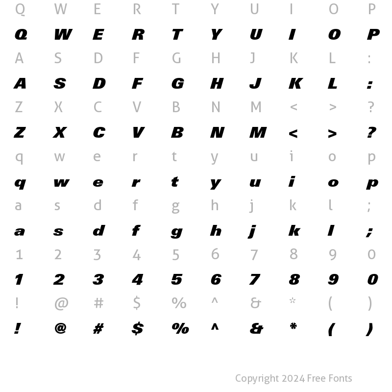 Character Map of LinotypeUnivers BasicXBlack Italic