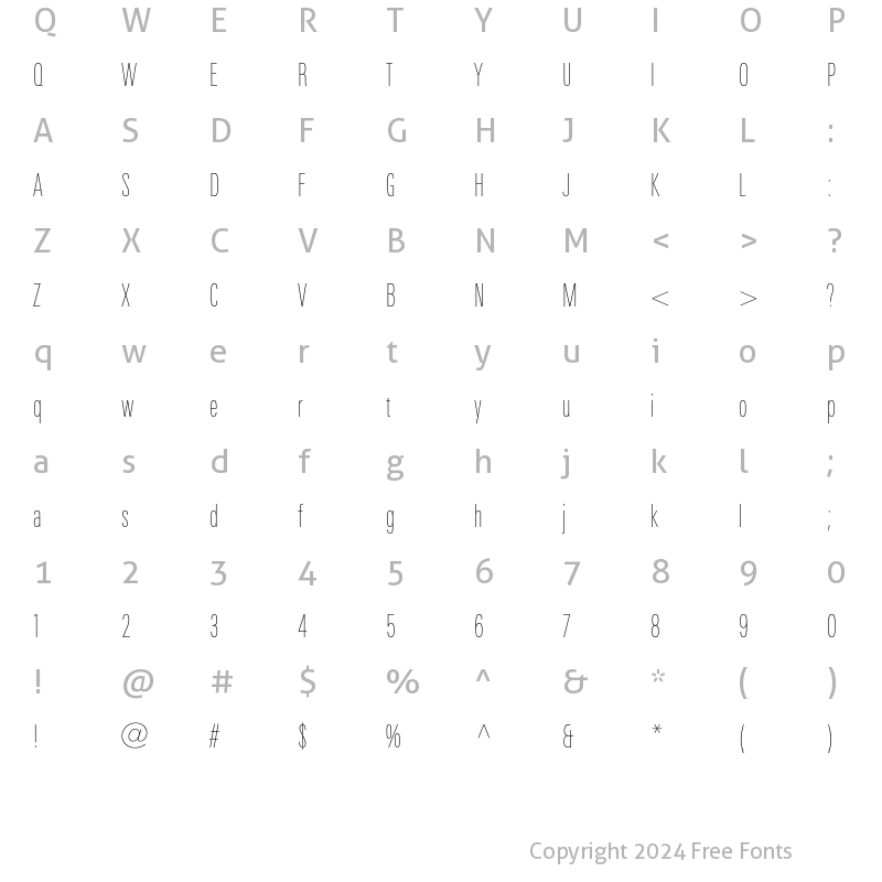 Character Map of LinotypeUnivers CompUltraLight Regular