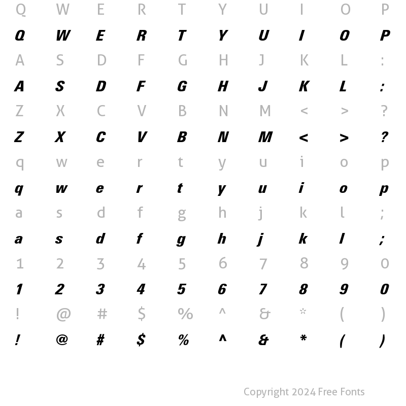 Character Map of LinotypeUnivers CondBlack Italic