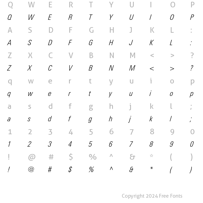 Character Map of LinotypeUnivers CondLight Italic