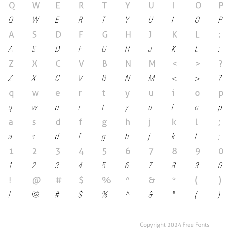 Character Map of LinotypeUnivers CondThin Italic