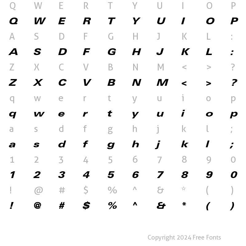 Character Map of LinotypeUnivers ExtdHeavy Italic