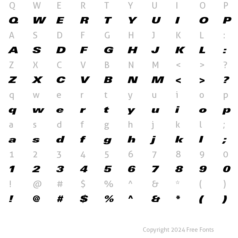 Character Map of LinotypeUnivers ExtdXBlack Italic