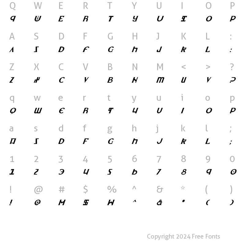 Character Map of Lionheart Italic Italic